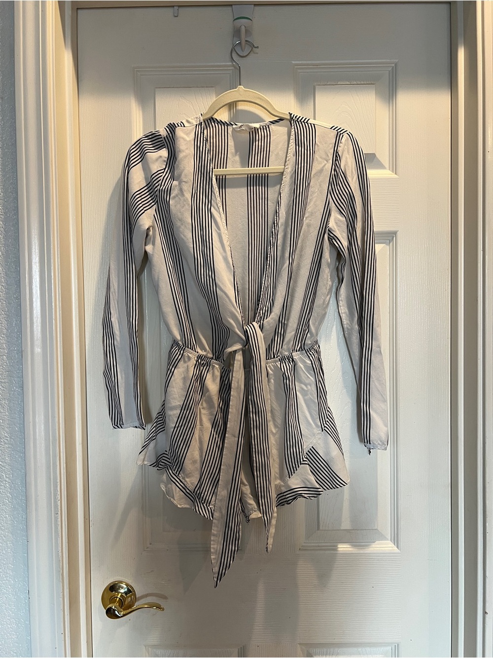 Cotton Candy White and Black Striped Long Sleeve Romper